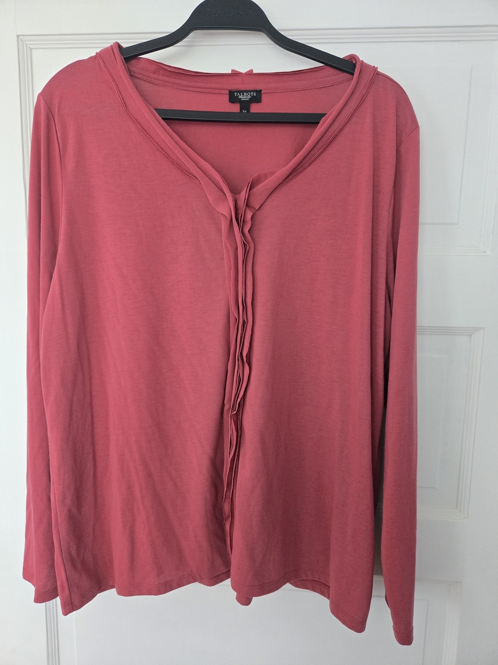 Talbots Rose-Pink Long Sleeve Ruffle-Front Top